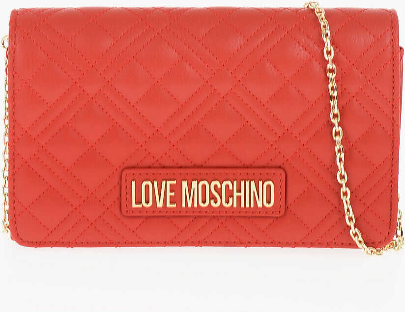 Moschino Love Quilted Faux Leather Bag With Golden Chain Shoulder Str Red