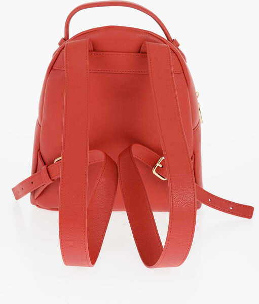 Rucsacuri Moschino Love Solid Color Faux Leather Backpack With Golden Logo Red Femei (BM 11488455) 2