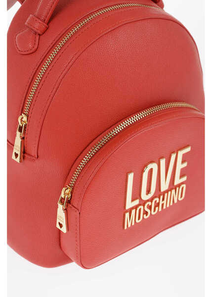 Rucsacuri Moschino Love Solid Color Faux Leather Backpack With Golden Logo Red Femei (BM 11488455) 3