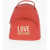 Moschino Love Solid Color Faux Leather Backpack With Golden Logo Red