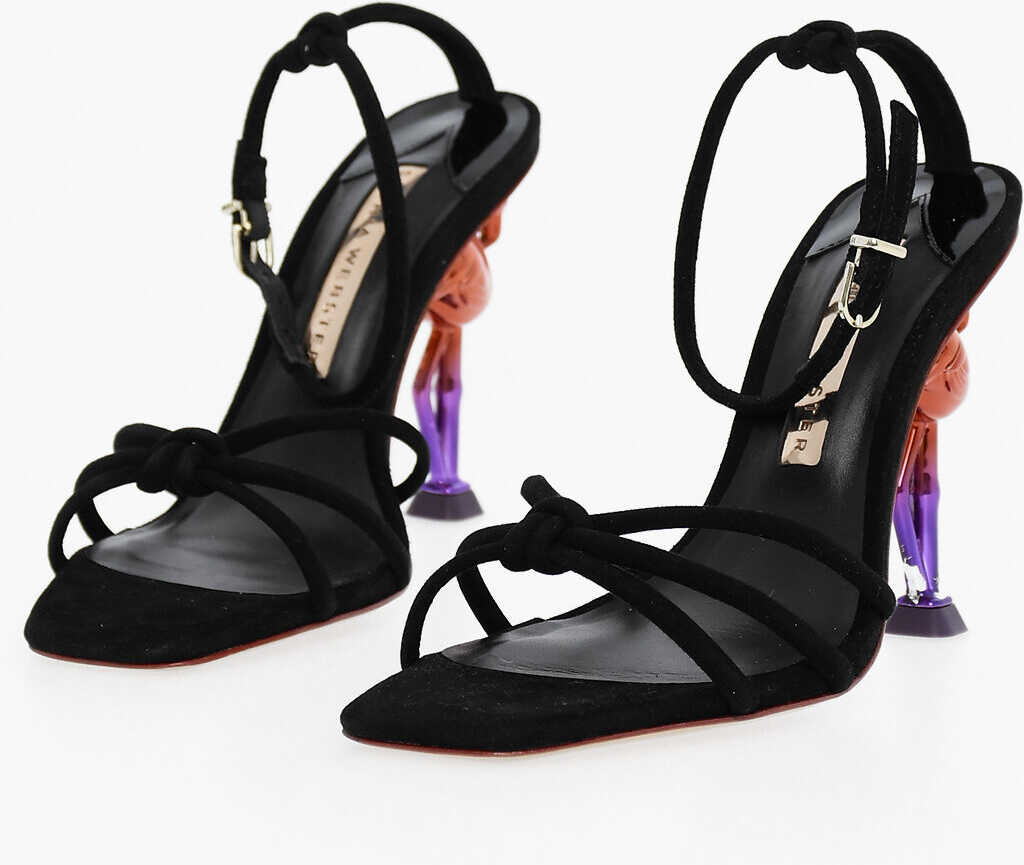 SOPHIA WEBSTER Suede Flo Flamingo Ankle-Strap Sandals With Decorative Heel Black