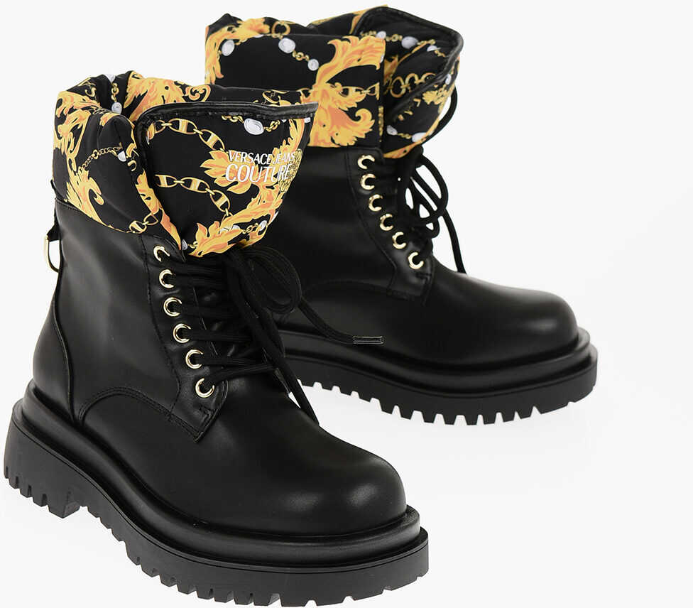 Versace Jeans Couture Faux Leather Drew Combat Boots With Baroque Mo Black