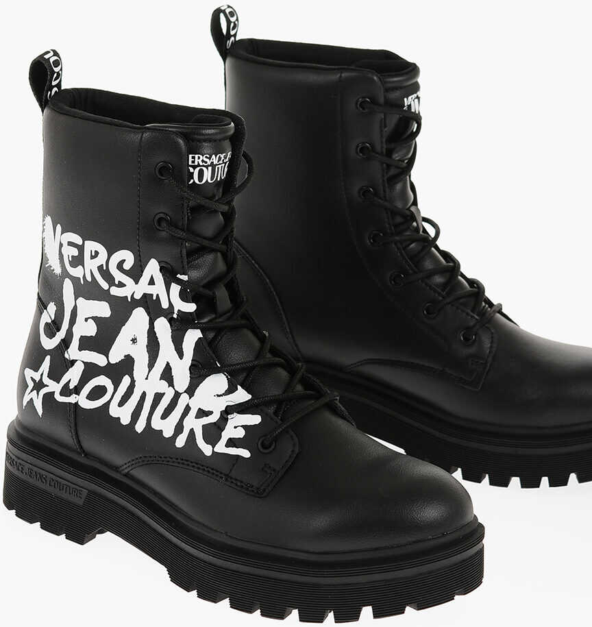 Versace Jeans Couture Leather Syrius Combat Boots With Contrasting P Black