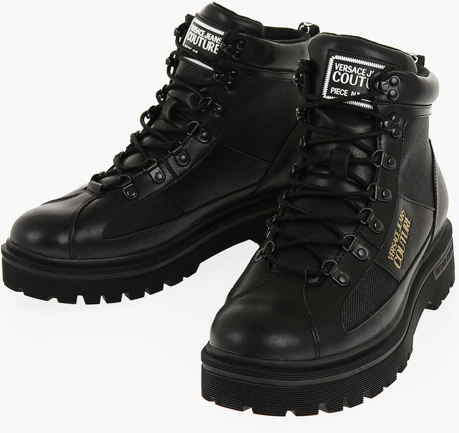 Versace Jeans Couture Leather And Fabric Syrius Combat Boots With Co Black