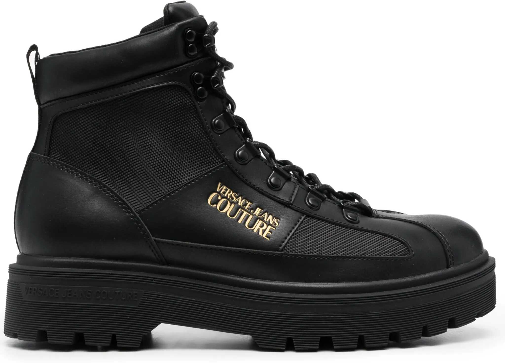 Versace Jeans Couture Leather And Fabric Syrius Combat Boots With Co Black