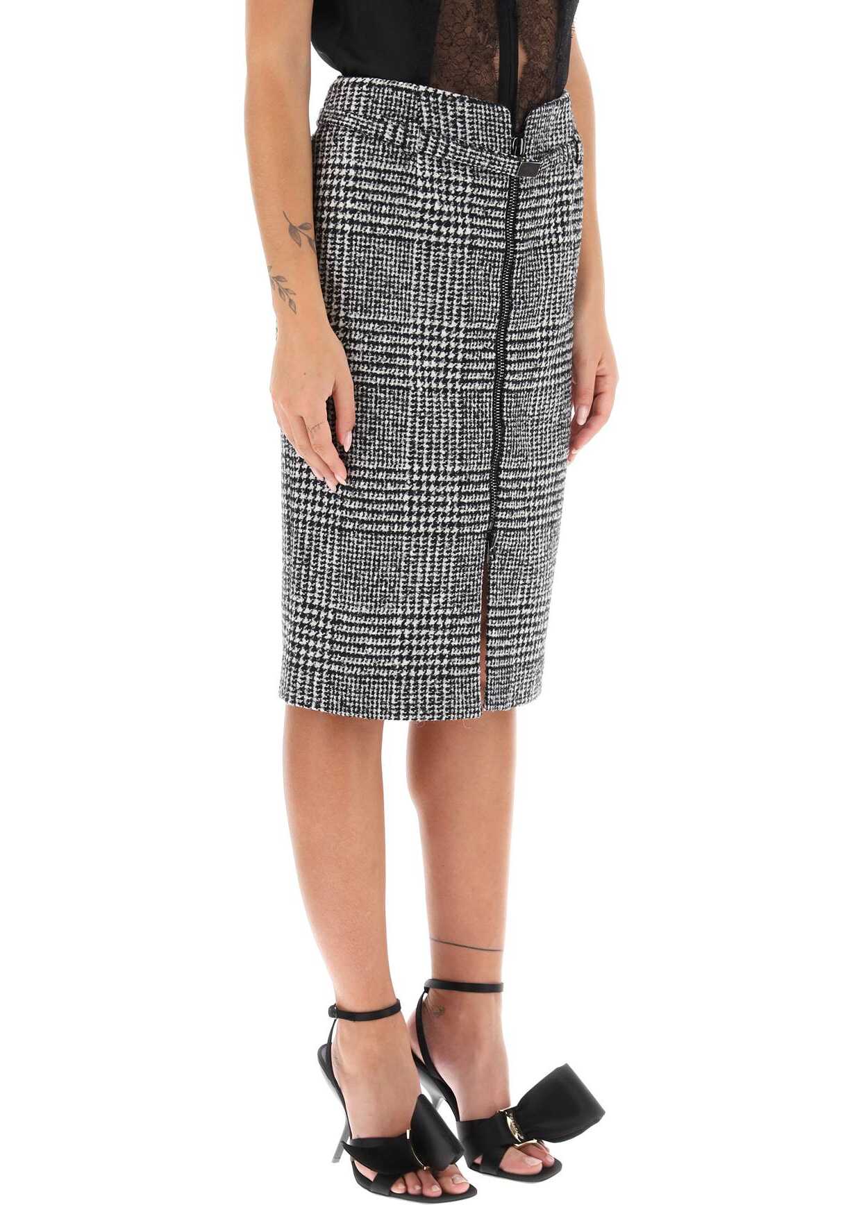 Tom Ford Prince Of Wales Pencil Skirt BLACK CHALK