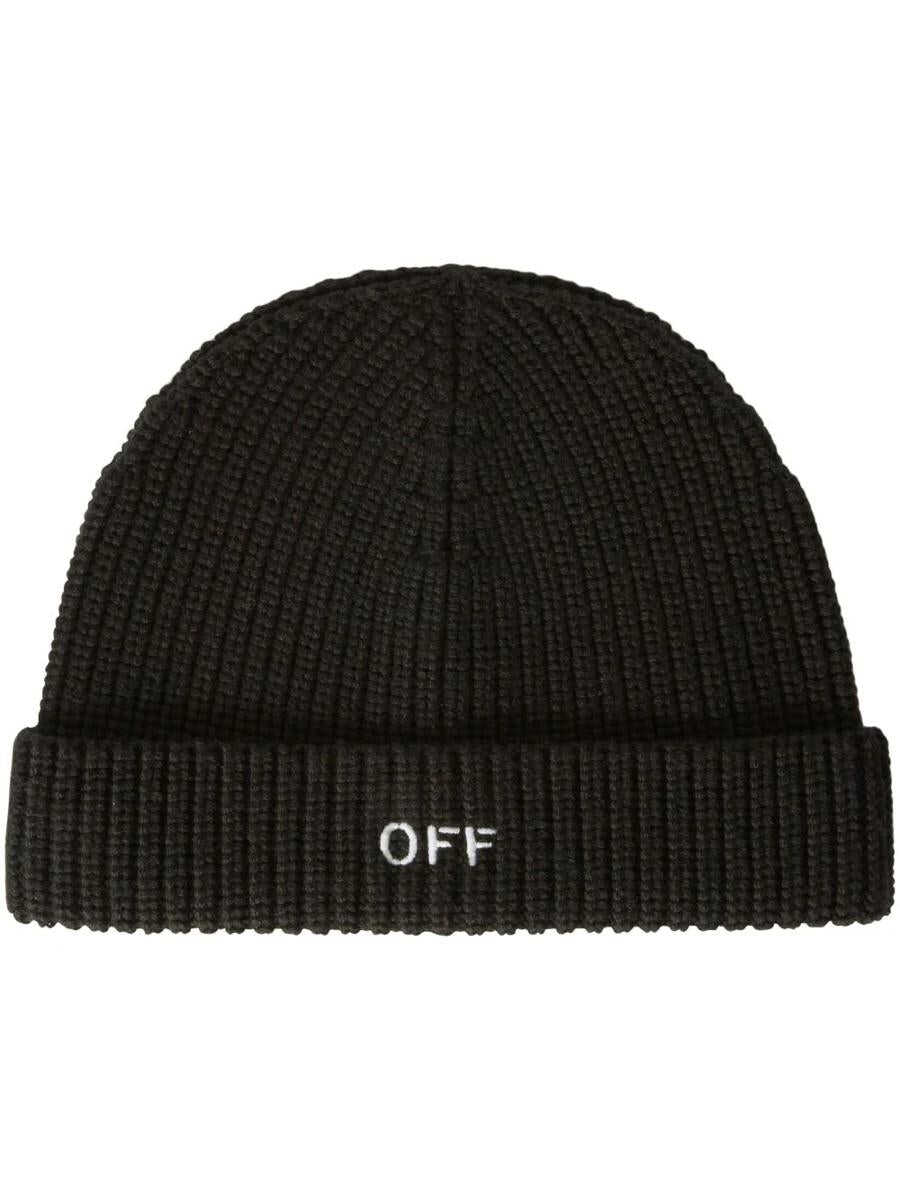 Off-White OFF-WHITE OFF WHITE embroidered ribbed-knit beanie BLACK WHITE