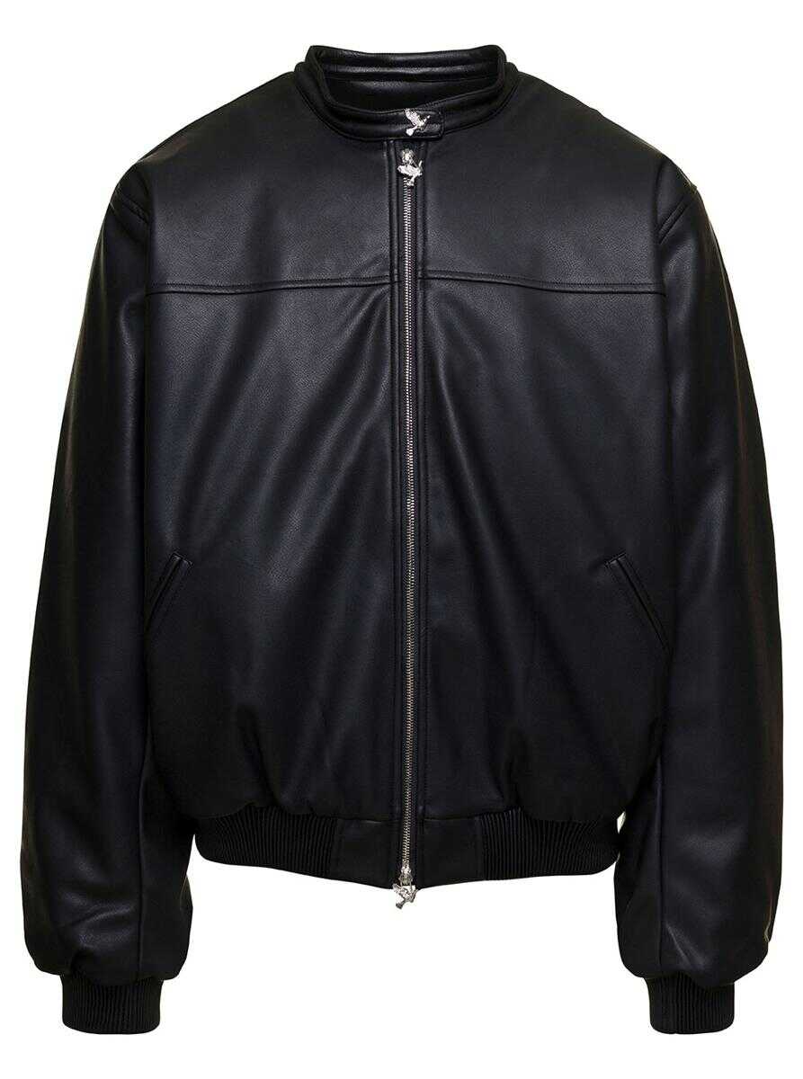 3.PARADIS Vegan Leather Bomber jacket BLACK