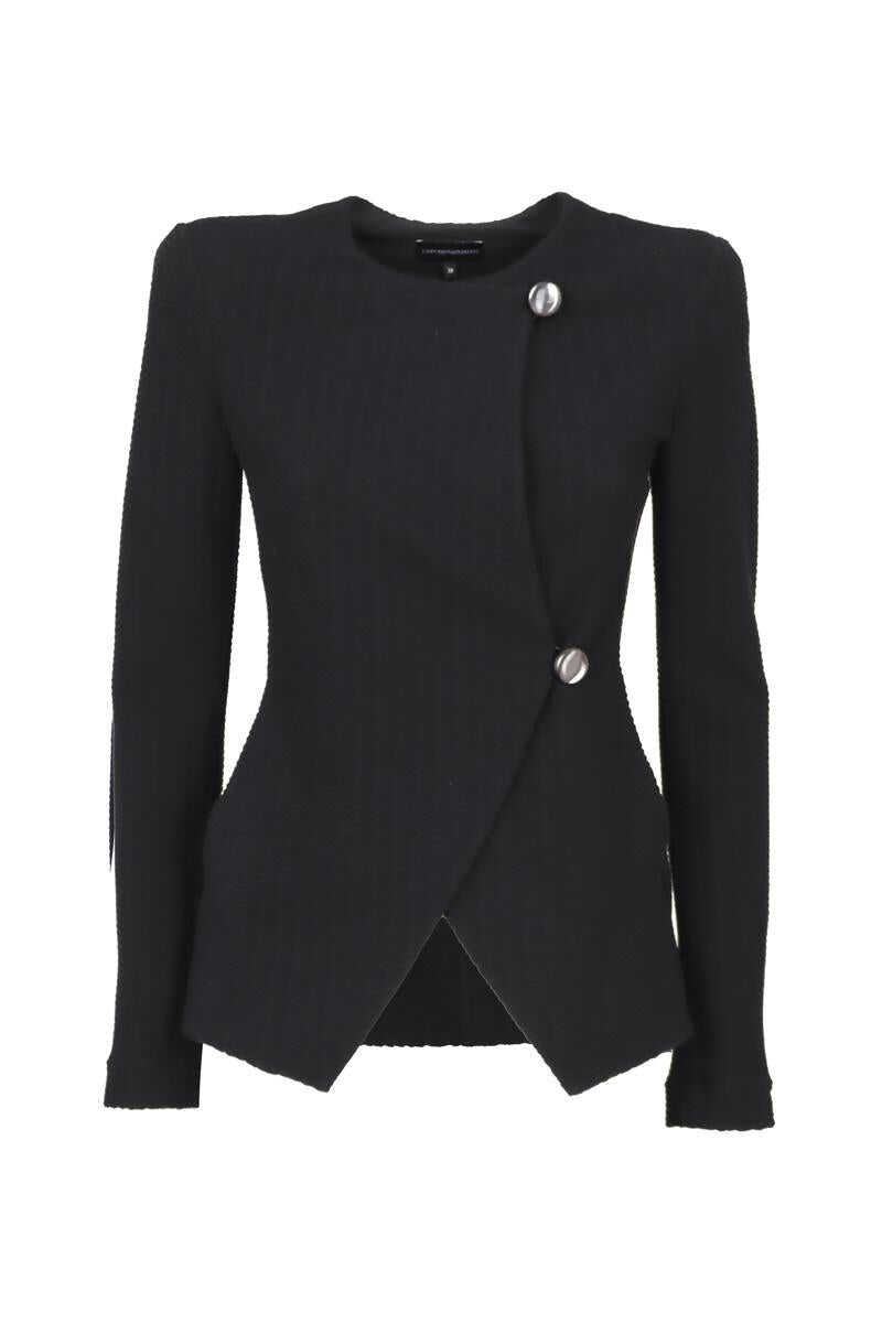 EA7 EA7 EMPORIO ARMANI Jersey wrap jacket with chevron-motif tubular knit Black