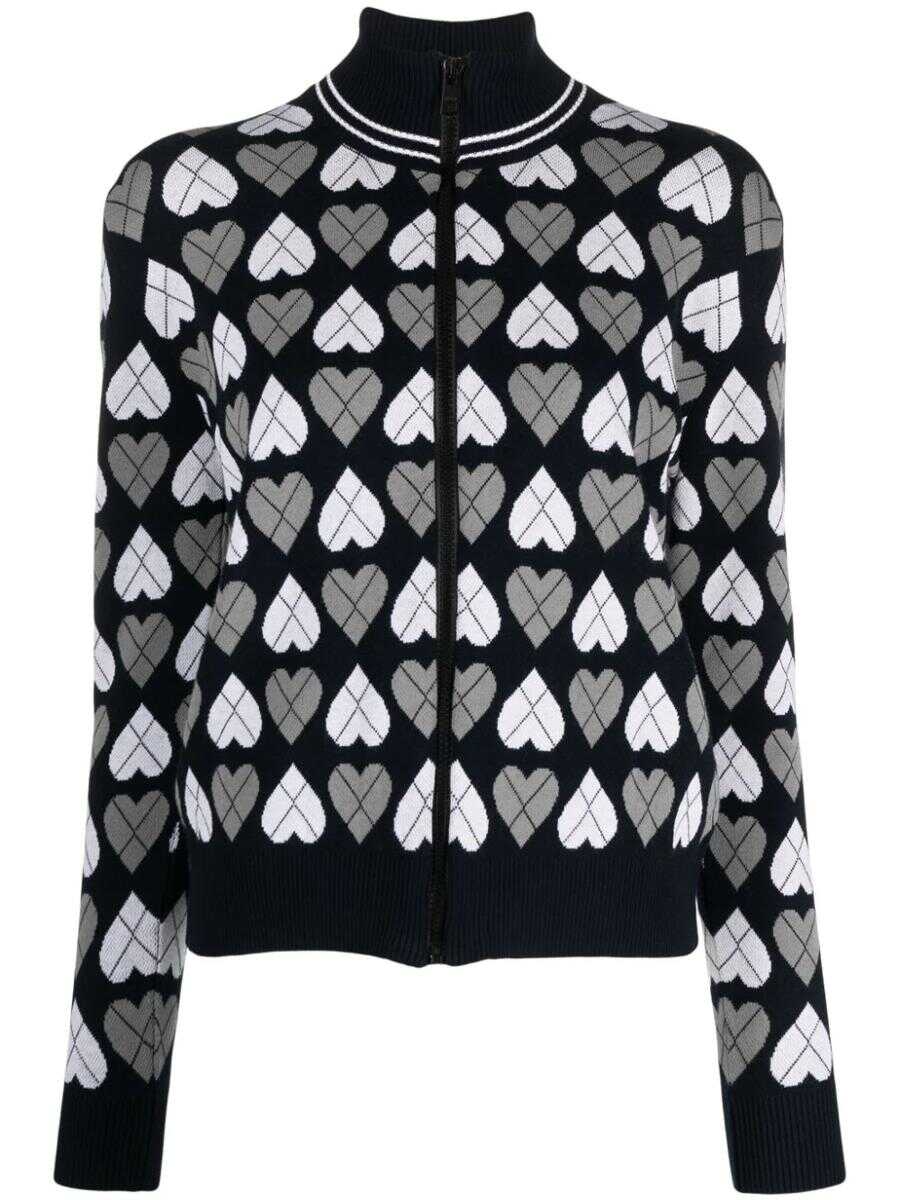 MSGM MSGM Active Hearts patterned intarsia-knit cardigan NAVY