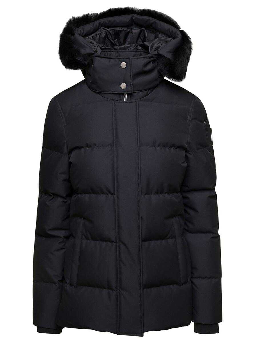 MOOSE KNUCKLES Black Down Jacket with Detachable Fur Detail and Logo Patch in Nylon Woman BLACK