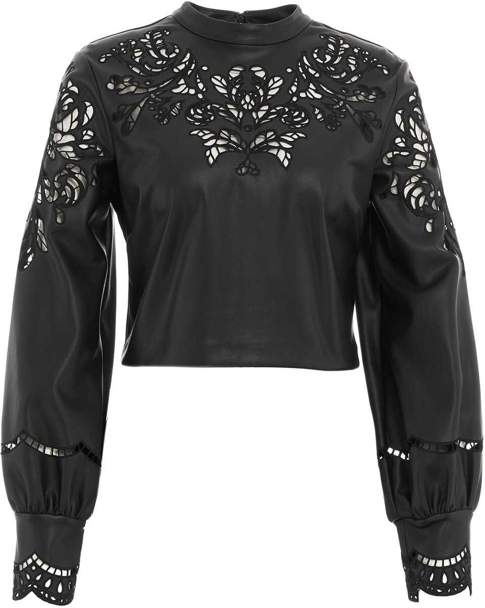 Guess by Marciano Cropped blouse in eco leather Black