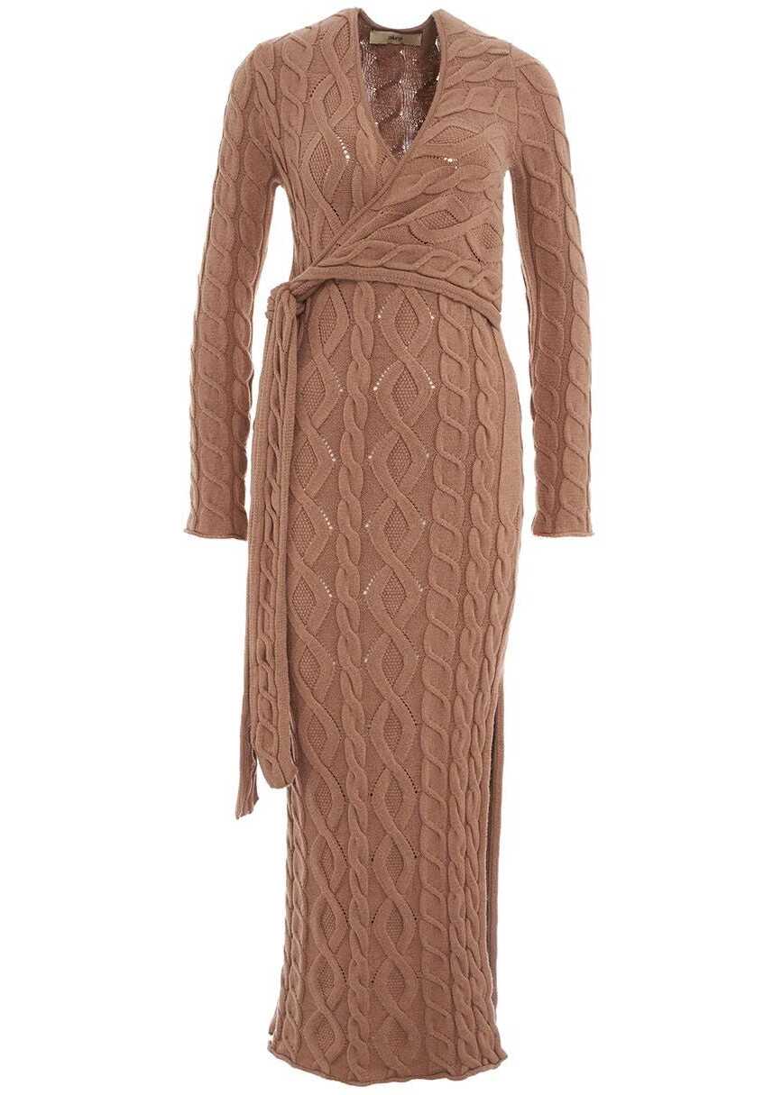 AKEP Wrap dress in cable knit Brown