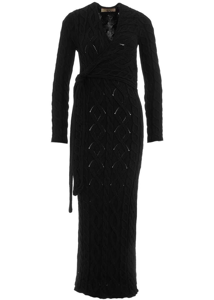 AKEP Wrap dress in cable knit Black