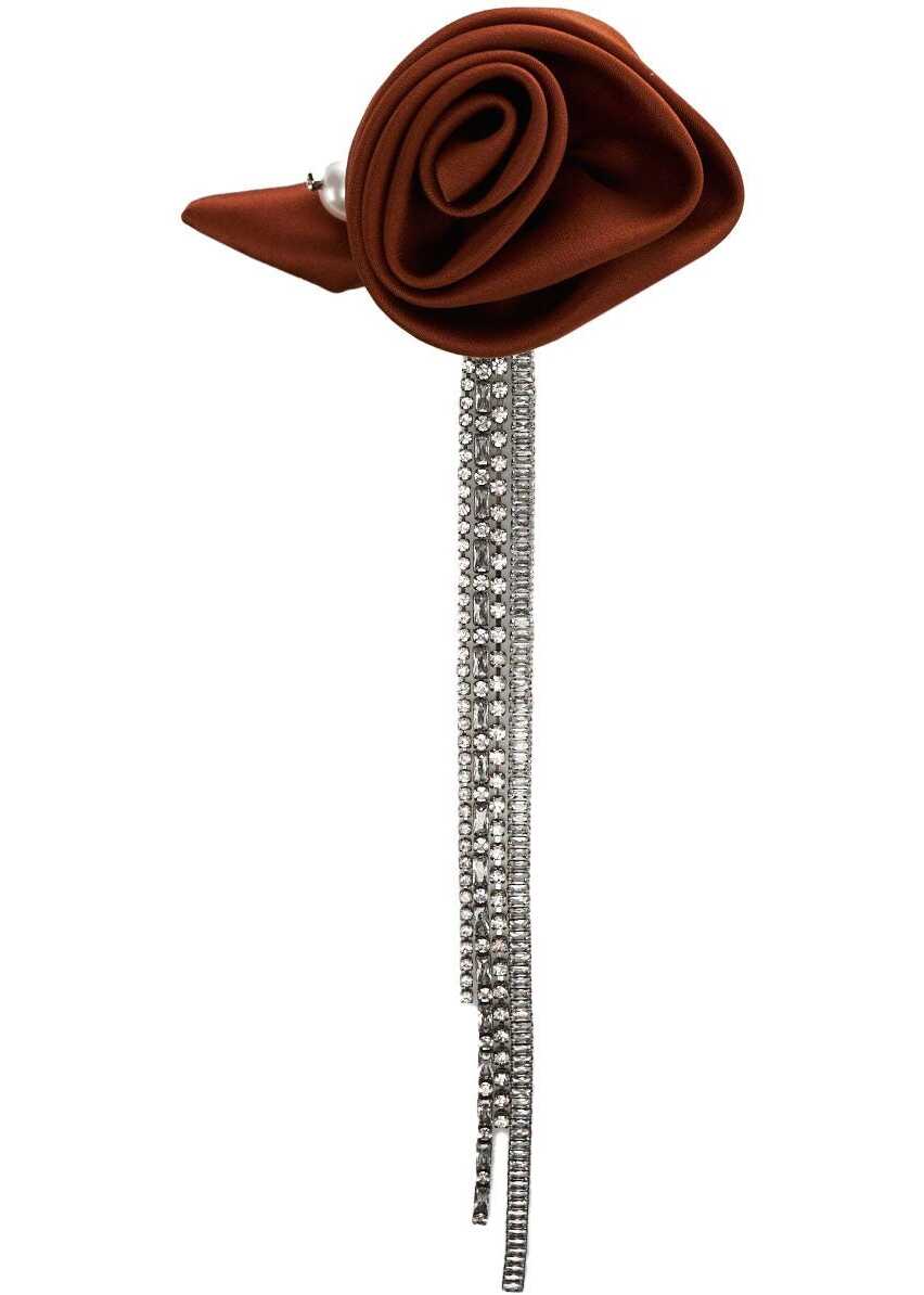 Radà Brooch with rhinestones and rose Brown
