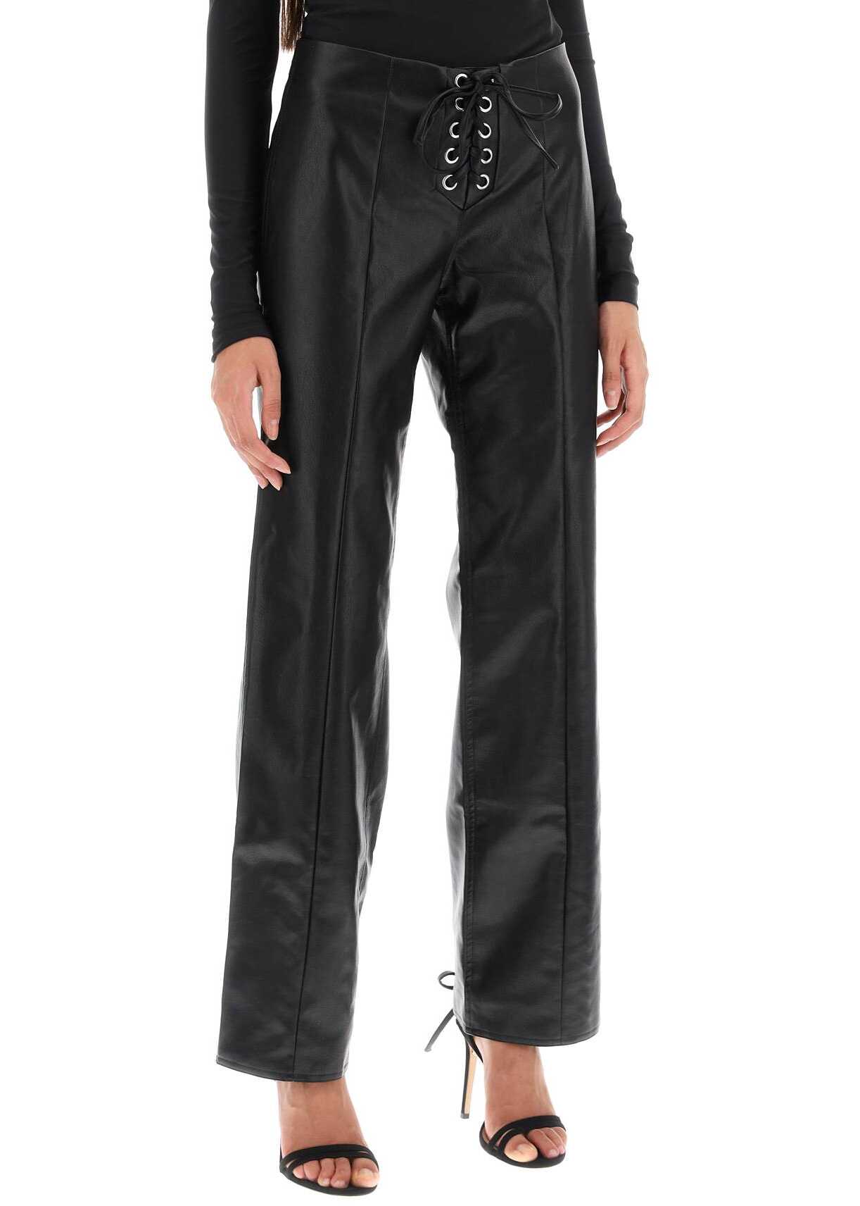 ROTATE Birger Christensen Straight-Cut Pants In Faux Leather BLACK