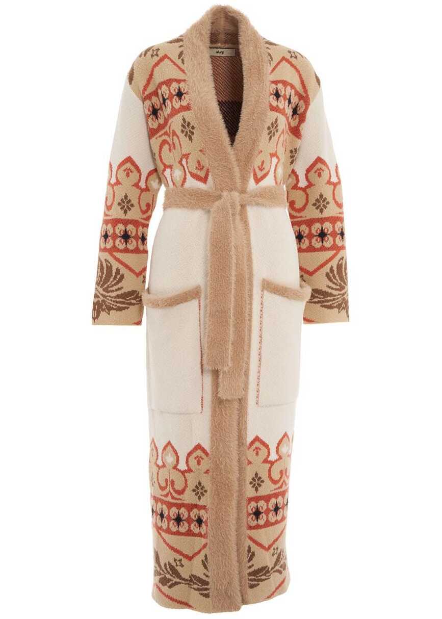 AKEP Maxi cardigan with pattern Brown