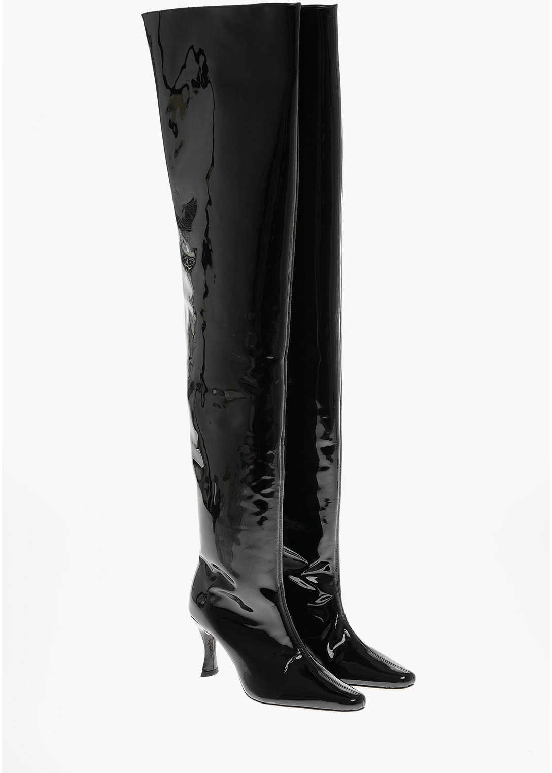 BY FAR Over The Knee Stevie Patent Leather Boots 8Cm Black
