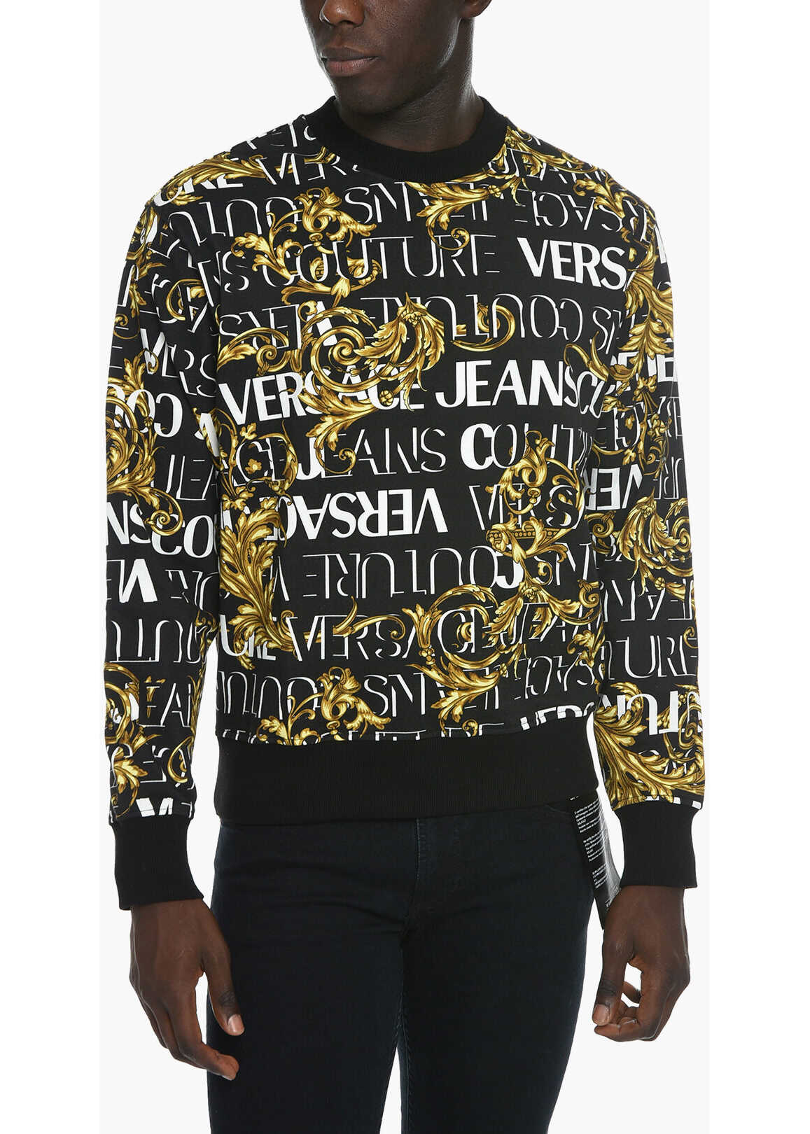 Versace Jeans Couture Crewneck Sweatshirt With Barocco Print Black