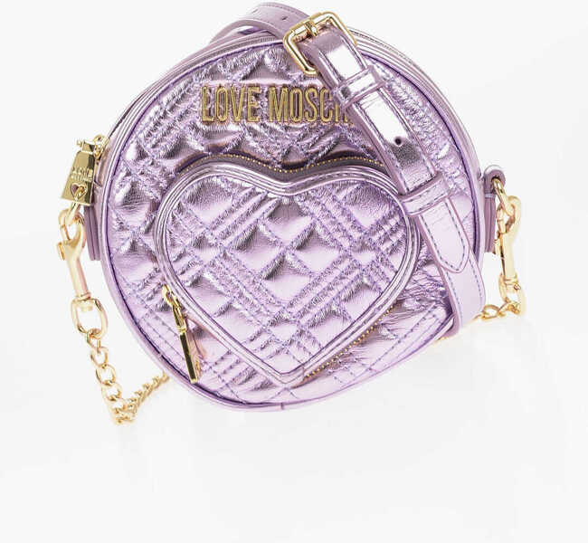 Genti tip postas Moschino Love Quilted Metallic Faux Leather Bag With Heart-Shaped Poc Violet Femei (BM 11569629) 1