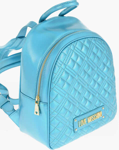 Rucsacuri Moschino Love Quilted Laminated Faux Leather Backpack Blue Femei (BM 11569632) 2