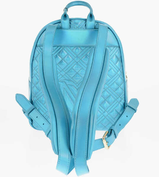 Rucsacuri Moschino Love Quilted Laminated Faux Leather Backpack Blue Femei (BM 11569632) 3