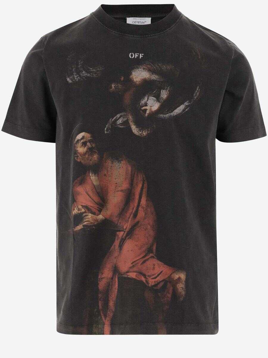 Off-White OFF-WHITE T-SHIRT WITH PAINTED PRINT AND LOGO NERO