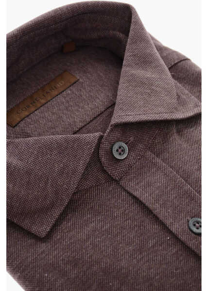 Camasi casual CORNELIANI Id Spread Collar Hopsack Cotton Shirt Violet Barbati (BM 11572686) 2