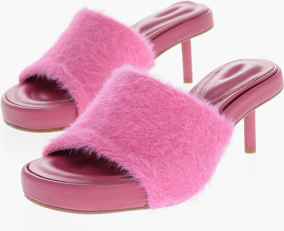 JACQUEMUS Eco-Fur Argilla Mules With Cylindrical Heel 5Cm Pink