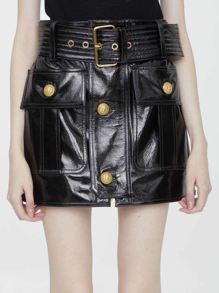 Balmain Patent leather miniskirt BLACK