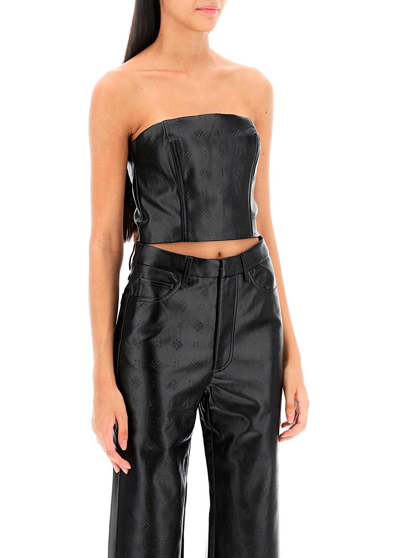 ROTATE Birger Christensen Faux-Leather Cropped Top BLACK