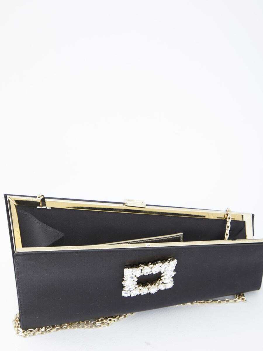 Genti mini Roger Vivier Asymmetrical Strass Buckle Clutch Black Femei (BM 11584821) 4