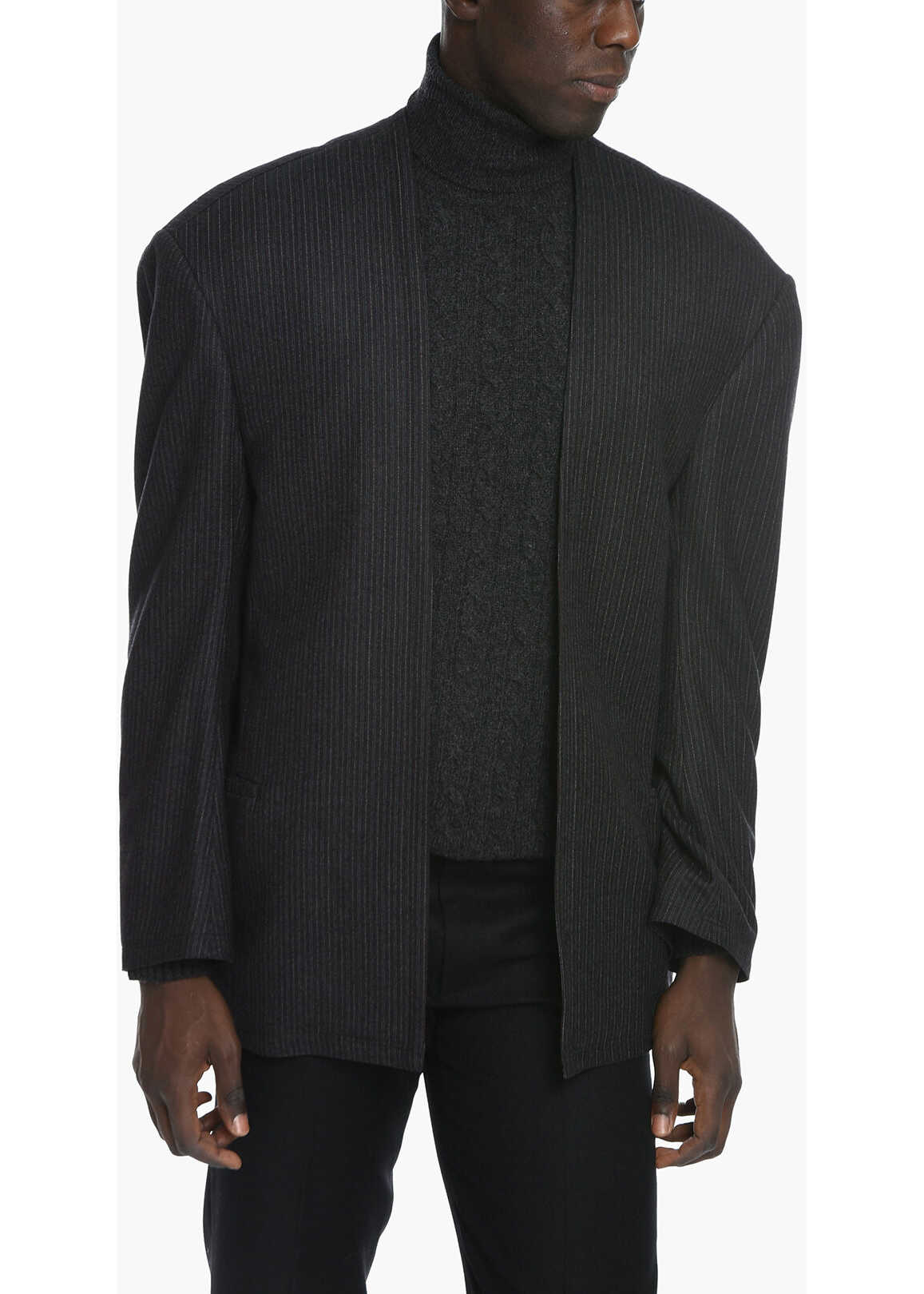 HED MAYNER Pinstriped Blazer With Padded Shoulders Black b-mall.ro