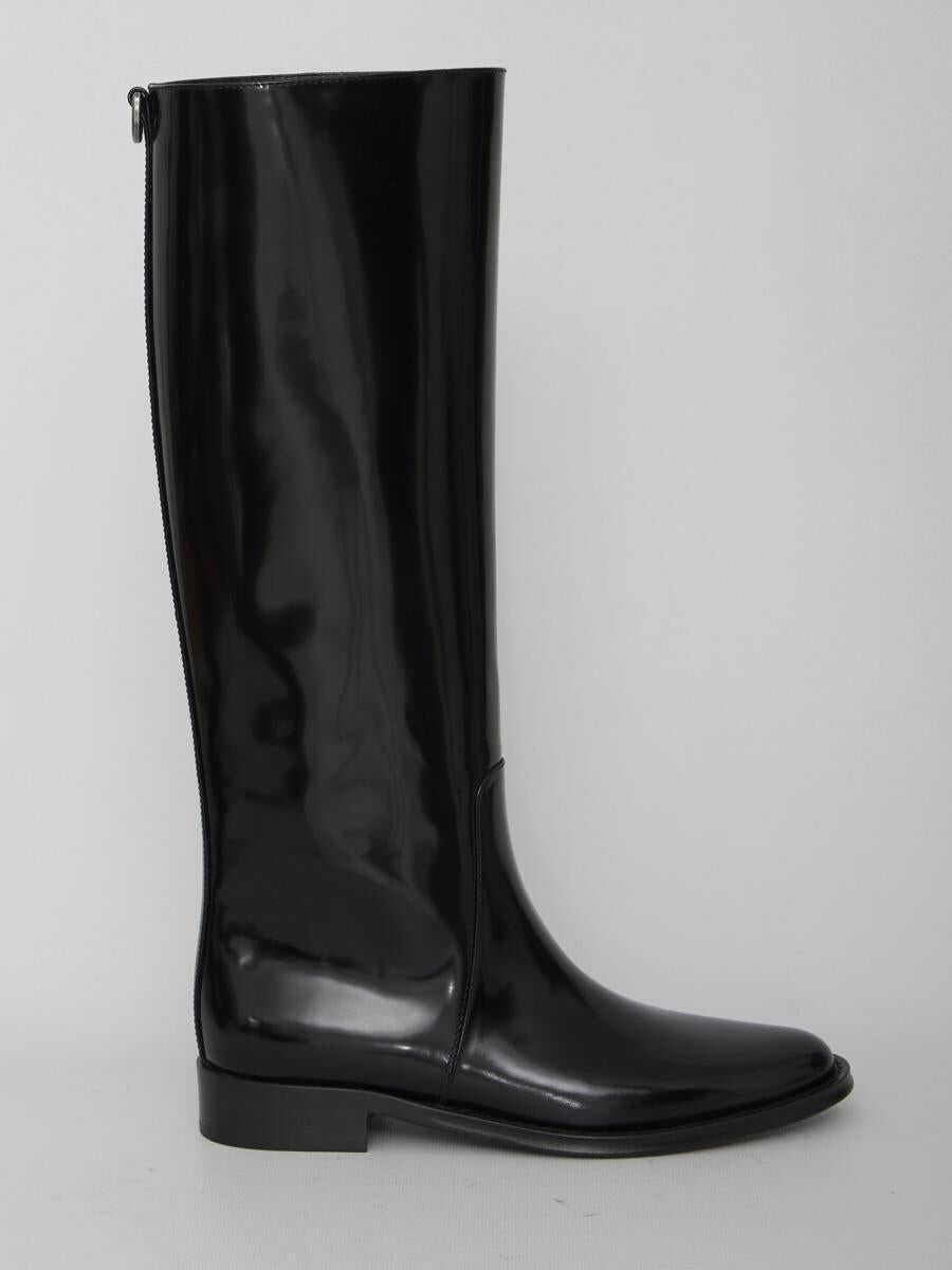 Saint Laurent Hunt boots in glazed leather BLACK