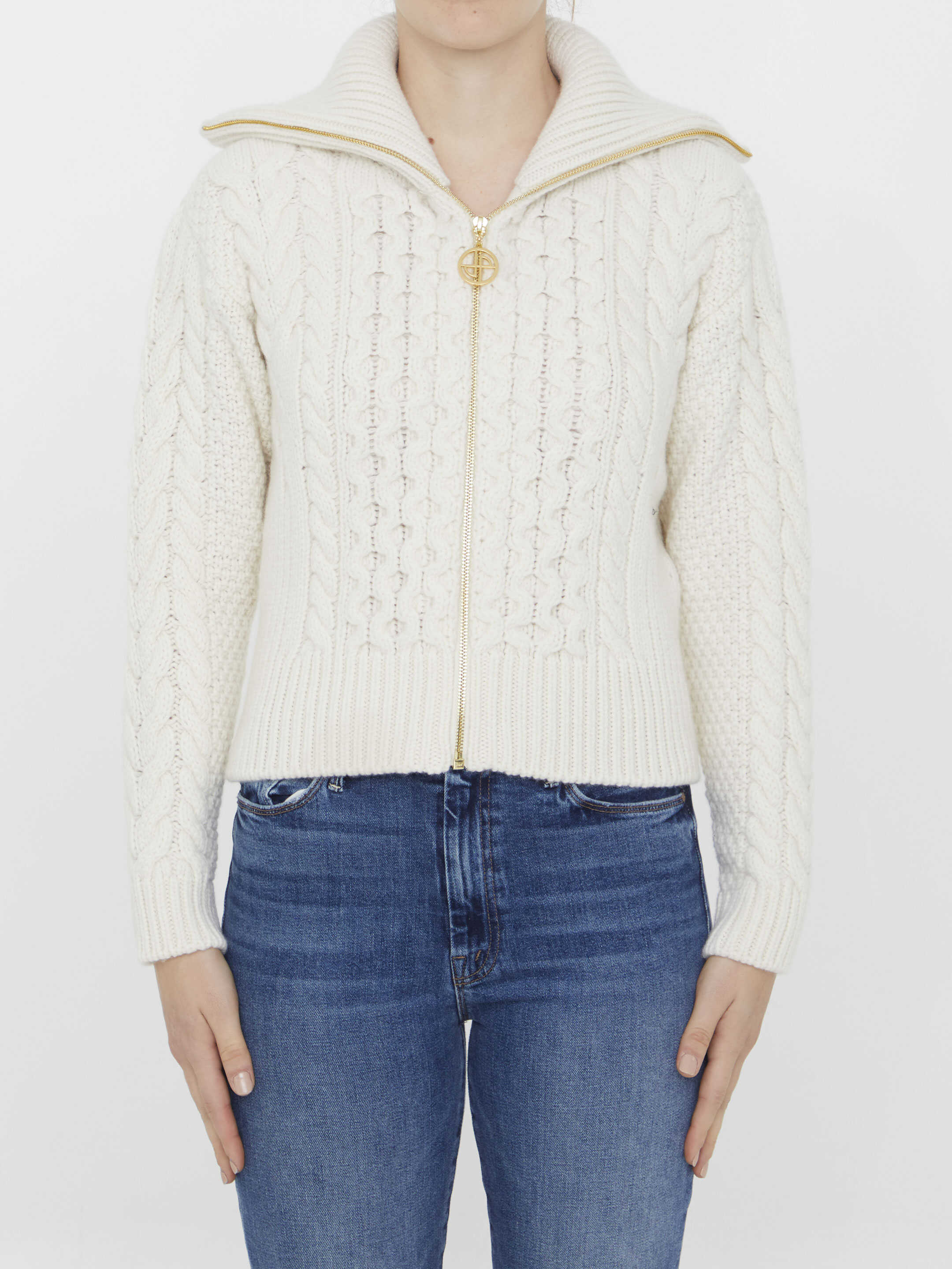 Patou Zipped Cable Knit Cardigan IVORY