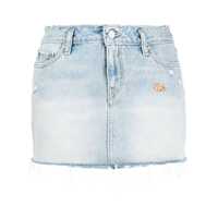 Fuste Light Blue Mini-Skirt With Logo Patch And Raw Edge In Cotton Denim Woman Erl Femei
