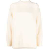 Pulovere Oversized White Crewneck Sweater With Shorter Hem At The Front In Wool Woman Femei