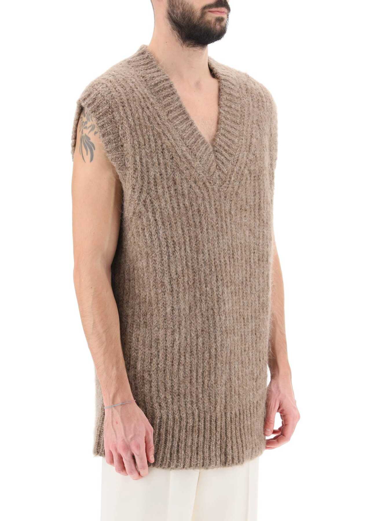 AMI ALEXANDRE MATTIUSSI Ami Paris Ribbed Alpaca Sweater Vest TAUPE