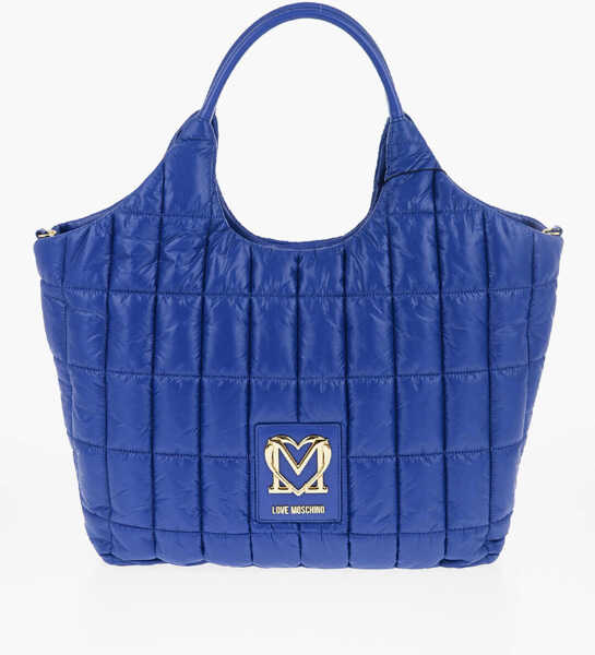 Genti de mana Moschino Love Quilted Nylon Tote Bag With Faux Leather Trims Blue Femei (BM 11626710) 1