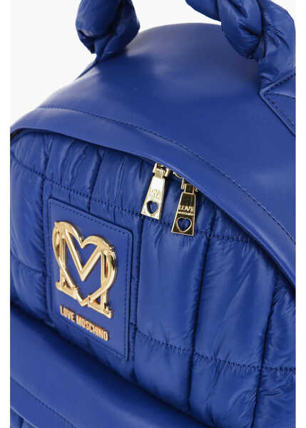 Rucsacuri Moschino Love Quilted Nylon Backpack With Faux Leather Trims Blue Femei (BM 11626713) 3