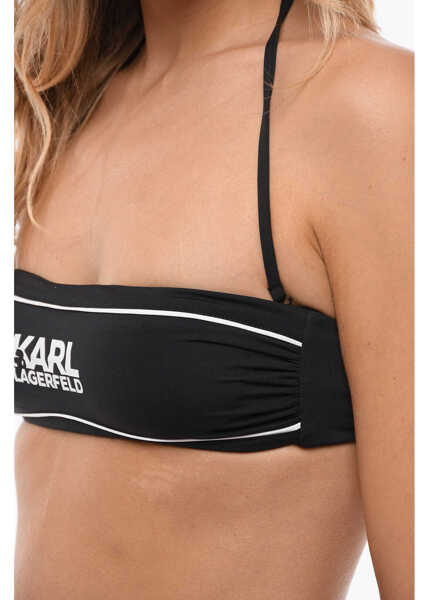 Sutiene Karl Lagerfeld Bandeau Bikini Top With Printed Contrasting Details Black Femei (BM 11629182) 3