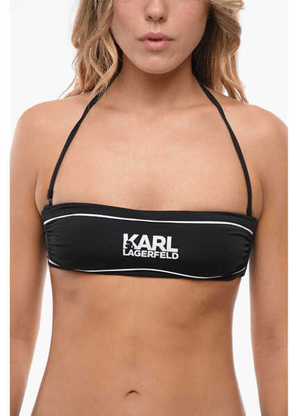 Sutiene Karl Lagerfeld Bandeau Bikini Top With Printed Contrasting Details Black Femei (BM 11629182) 1