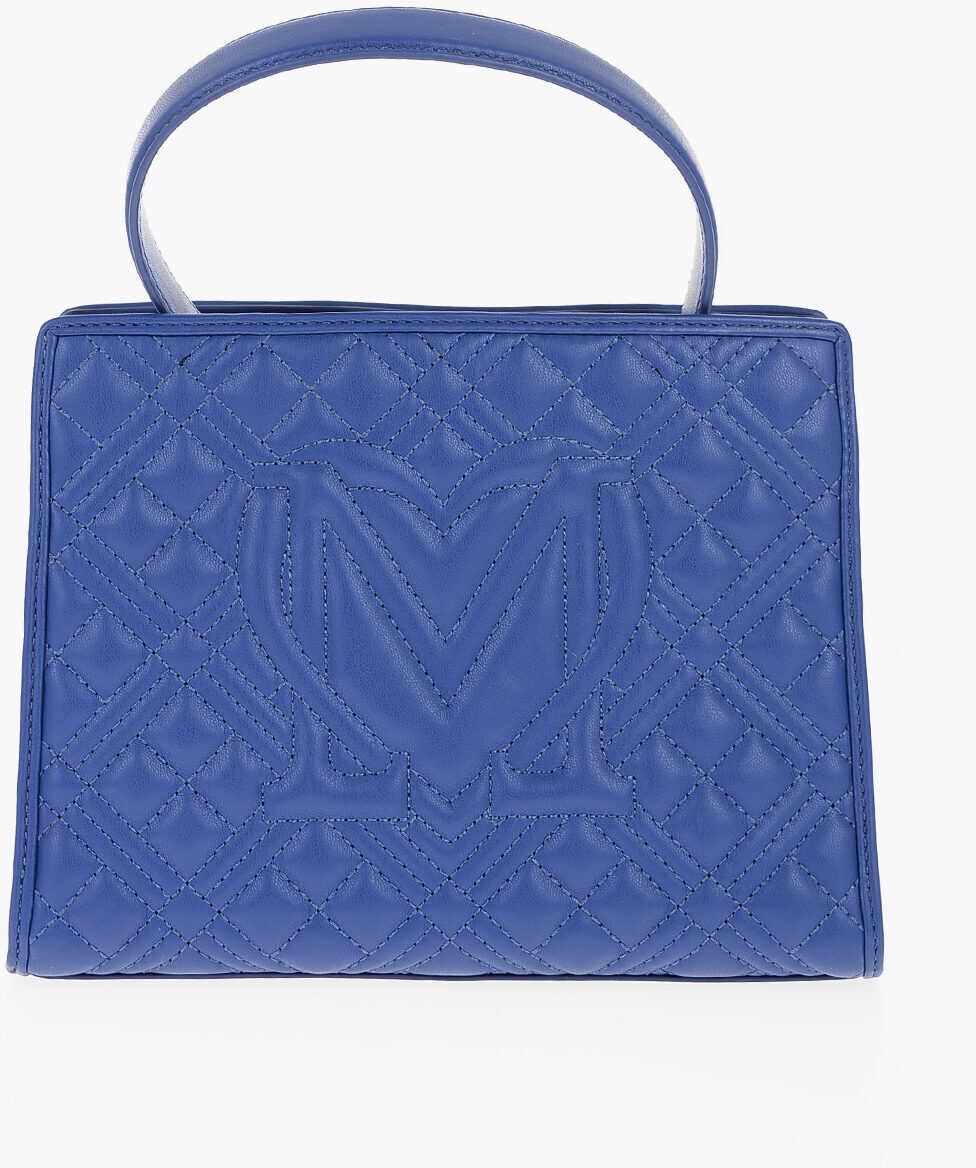 Genti de mana Moschino Love Quilted Faux Leather Bag With Removable Shoulder Strap Blue Femei (BM 11630625) 2