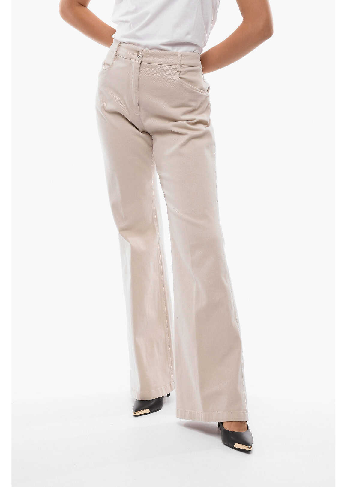 True Royal Wide Leg Stretch Cotton Pants With 5 Pockets Beige