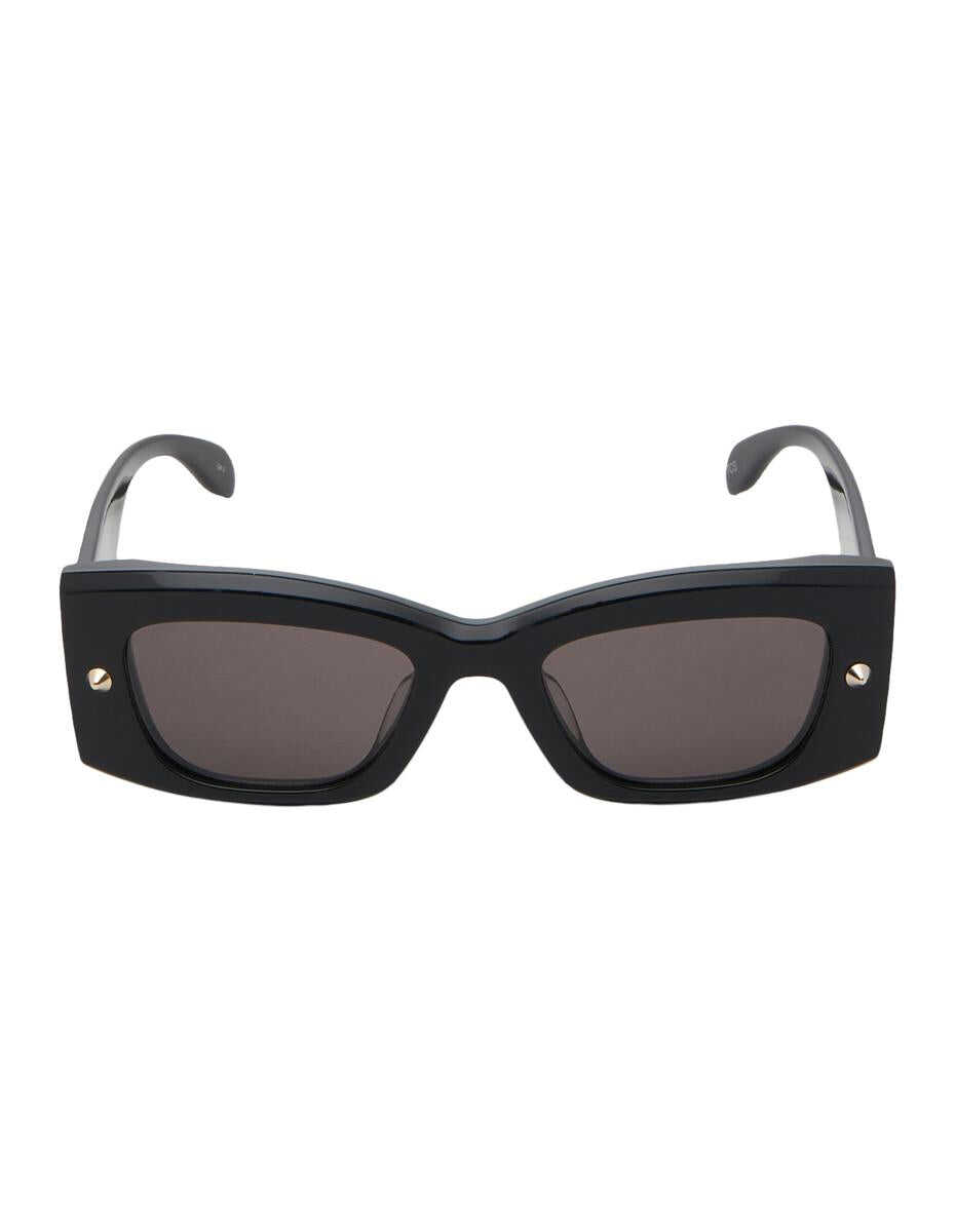 Alexander McQueen ALEXANDER MCQUEEN Rectangular Sunglasses with Spike Studs in /Smoke BLACK