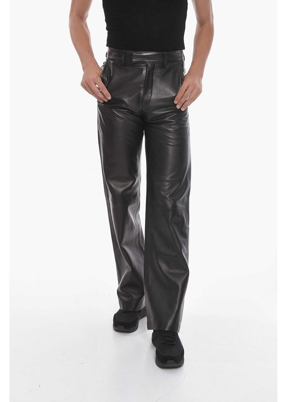 AMIRI Soft-Leather High-Waisted Baggy Pants Black