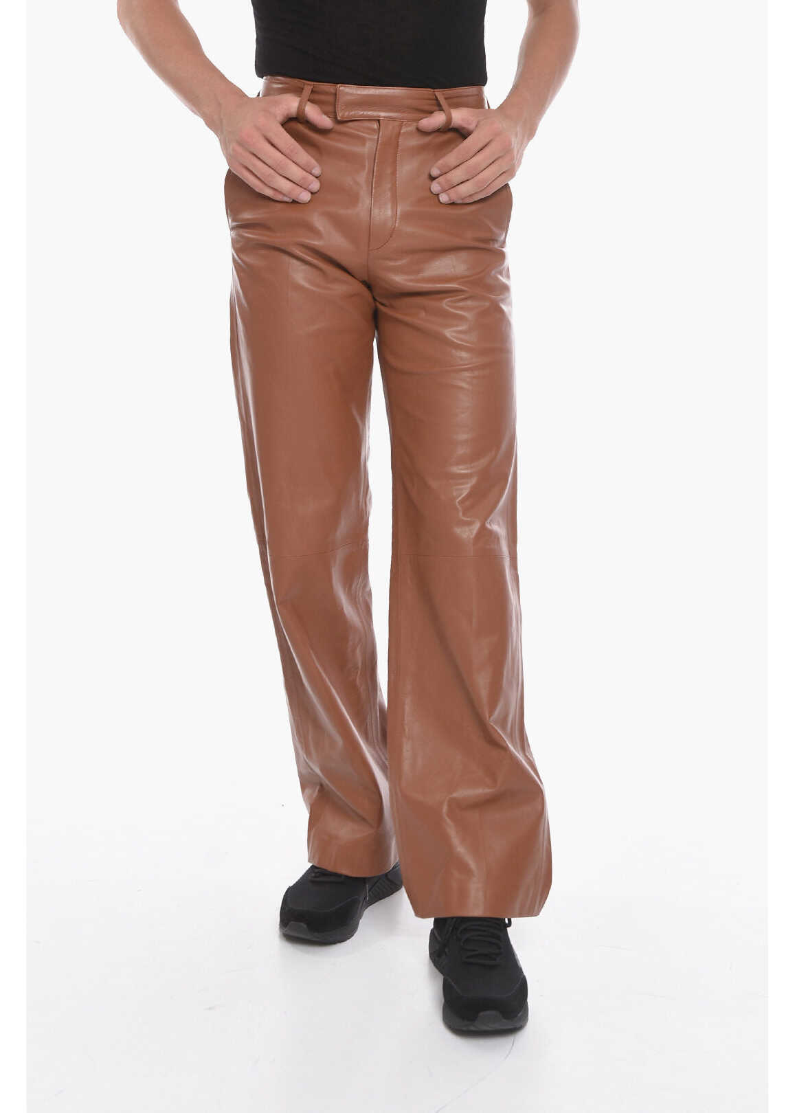 AMIRI Soft-Leather High-Waisted Baggy Pants Brown