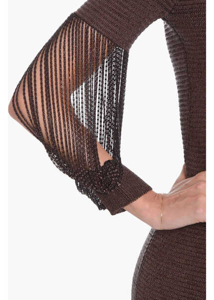 Rochii lungi Bottega Veneta Metallic Viscose-Knit Midi Dress With Chain Details Brown Femei (BM 11635719) 3