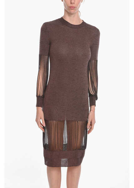Rochii lungi Bottega Veneta Metallic Viscose-Knit Midi Dress With Chain Details Brown Femei (BM 11635719) 4