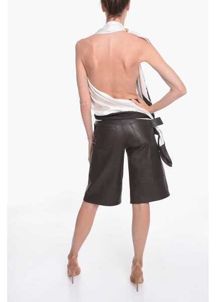 Salopete Bottega Veneta Set Semiplonge Consisting Of Silk Top And Leather Shorts Brown Femei (BM 11635728) 2